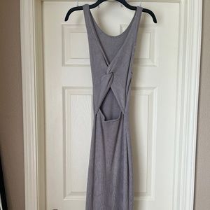Grey Ribbed Open-Back Maxi Dress